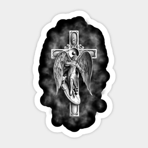 Angel and cross Sticker by Ramiros